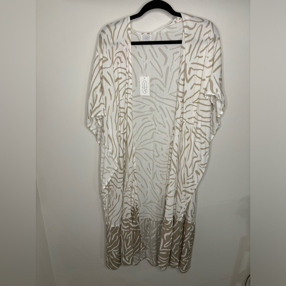 Mud Pie Zebra Print Kimono in White and Tan